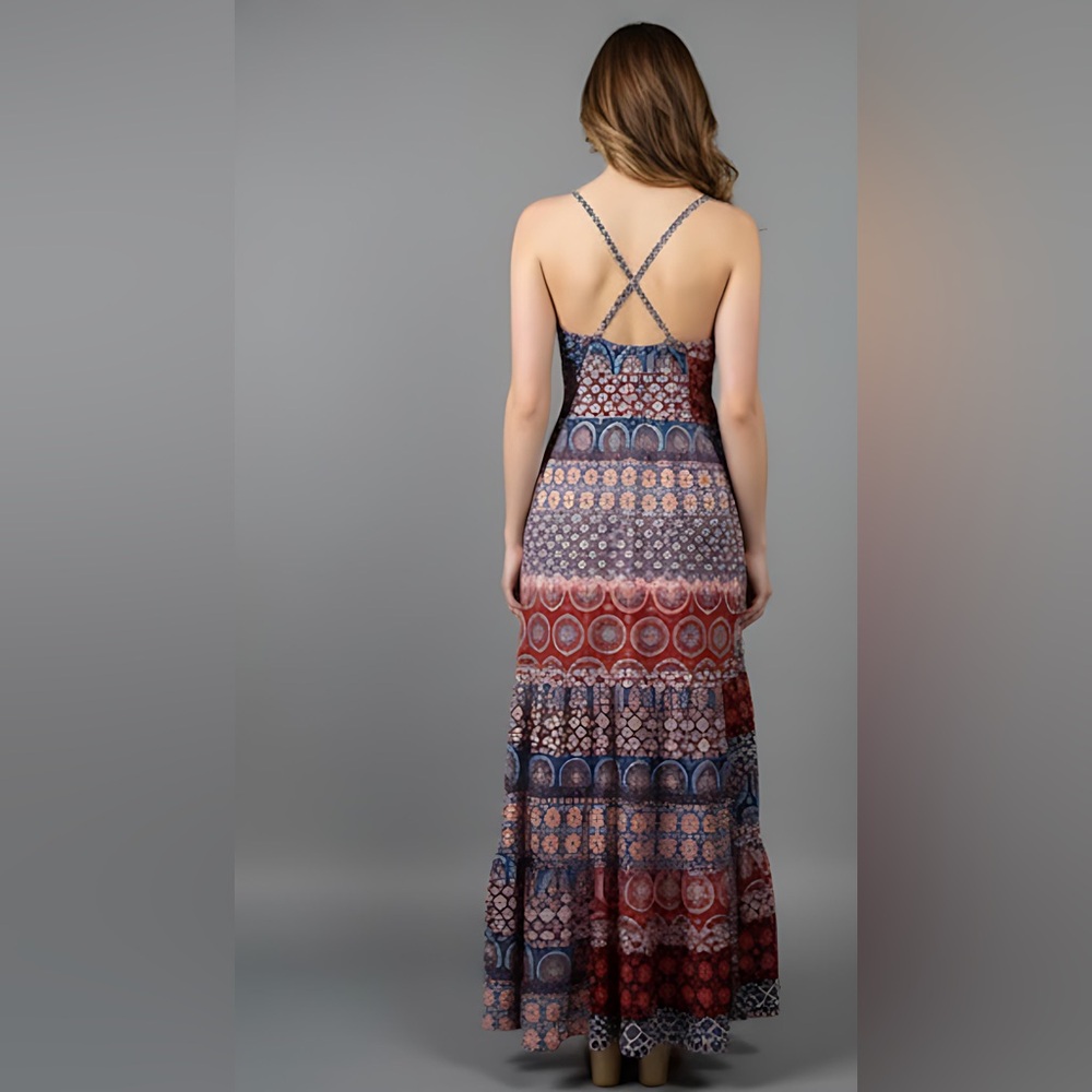 Boho Geo Print Criss Cross Back Cami Dress - Picture 4 of 8
